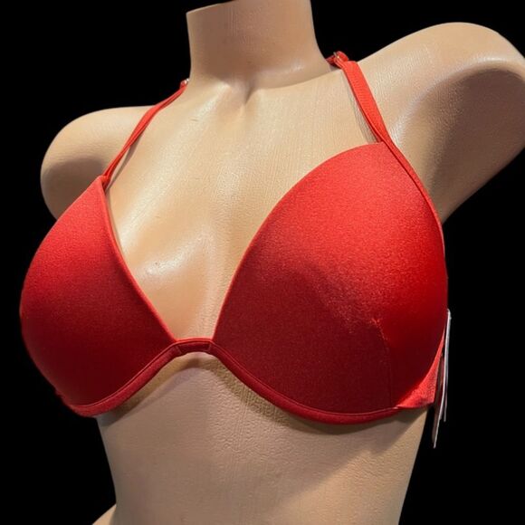 Victorias Secret Swim Shine Strap Full Coverage Push Up Bikini top Red 36C - Picture 12 of 14